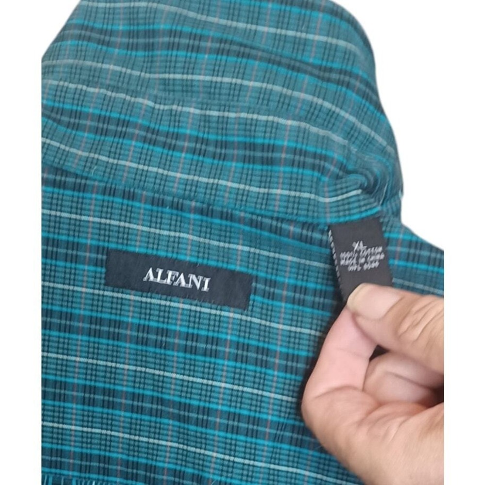 Alfani Mens Utility Plaid Shirt Size XL Workwear Teal Blue Epaulet Dual Pocket - Picture 8 of 8